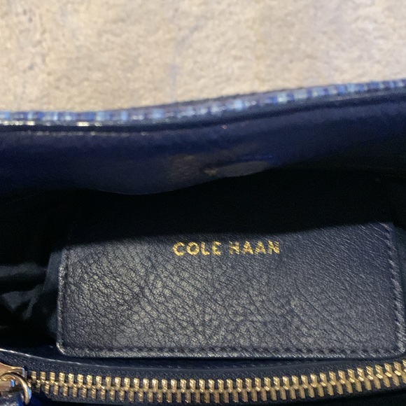 Cole Haan blue woven top handle bag. Leather  hold hardware - Picture 6 of 10